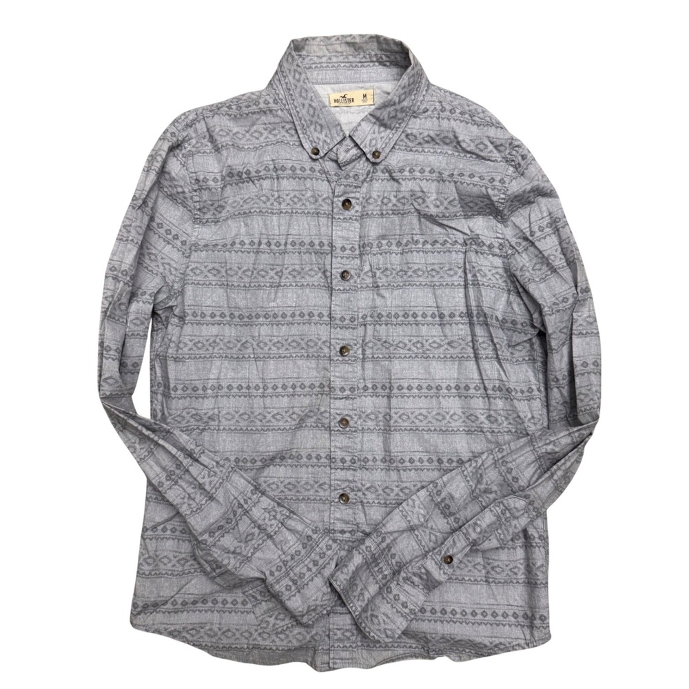 Hollister Grey Aztec Geometric Print LS Button Down Shirt Men's Size Medium